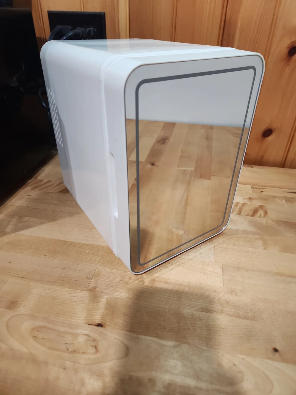 LED Lighted White Cosmetic Fridge with Mirror Door
